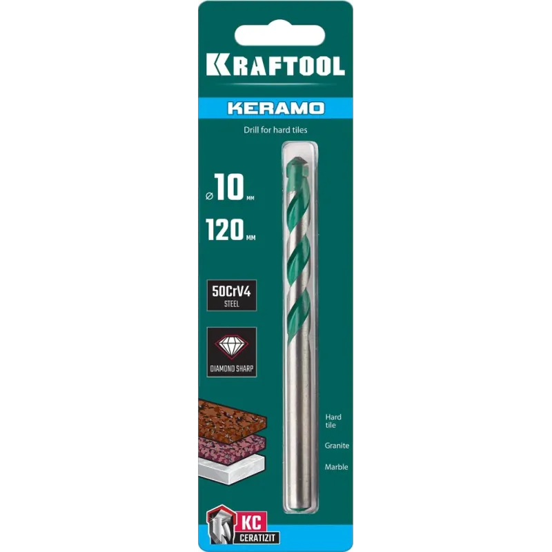 KRAFTOOL Keramo, 10 х 120 мм, тв.сплав КС, сверло по керамограниту (29175-120-10)