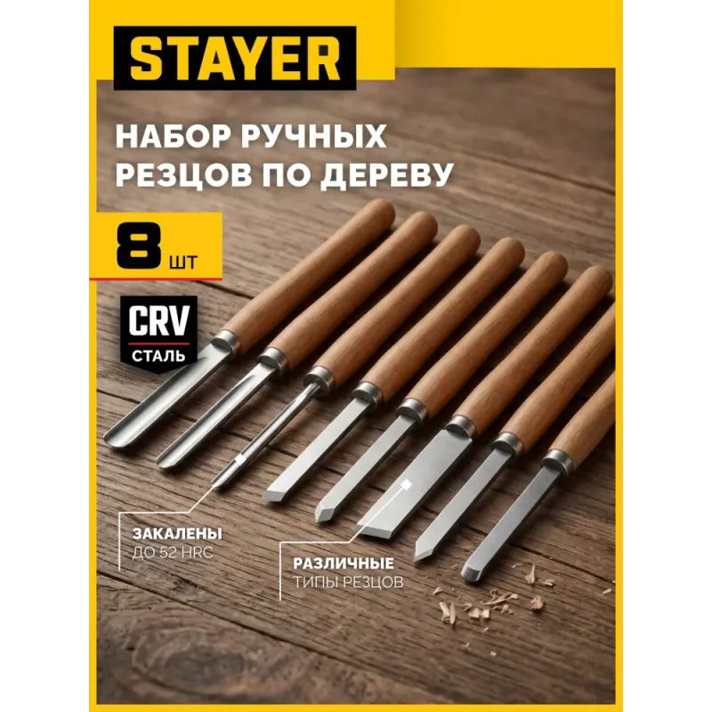 STAYER Wood Master, 8 предм., набор ручных резцов по дереву, Professional (1836)