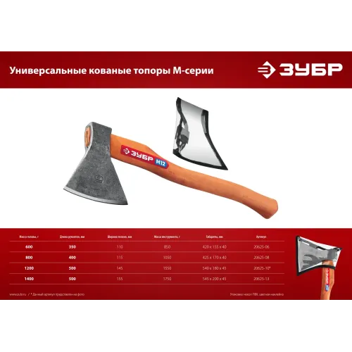 ЗУБР 1200/1550 г, 500 мм, универсальный кованый топор (20625-10)