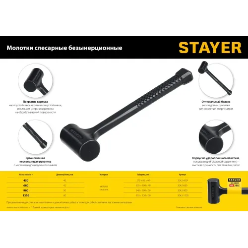 STAYER 40 мм, 900 г, цельнолитой безынерционный слесарный молоток, Professional (2042-900)