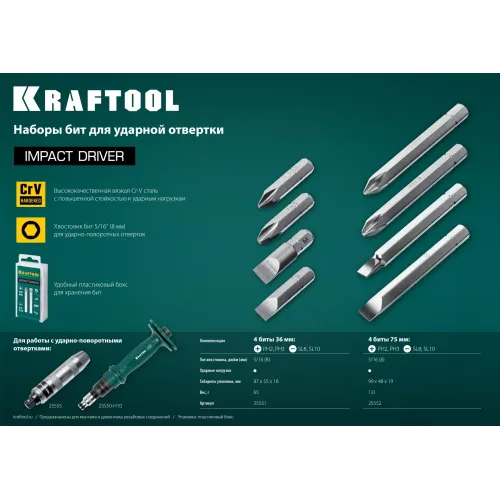 KRAFTOOL 36 мм, 4 шт, набор бит для ударной отвертки (25551)