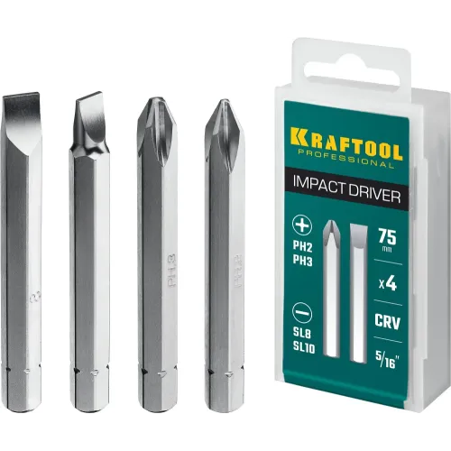 KRAFTOOL 75 мм, 4 шт, набор бит для ударной отвертки (25552)