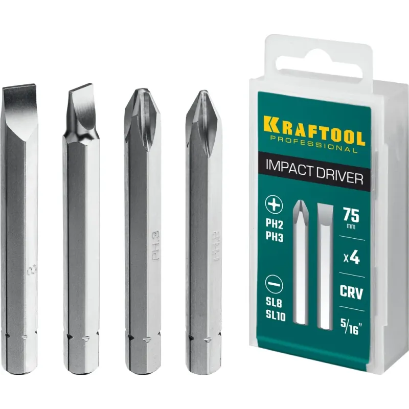 KRAFTOOL 75 мм, 4 шт, набор бит для ударной отвертки (25552)