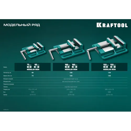 KRAFTOOL 75 мм, станочные сверлильные тиски (32715-75)