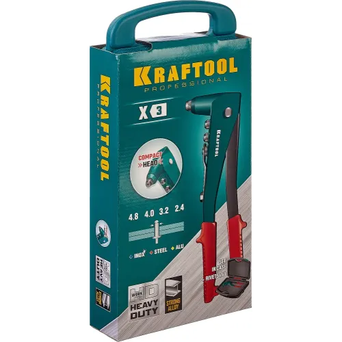 KRAFTOOL X-3, 2.4 - 4.8 мм, 260 мм, литой заклепочник в кейсе (31170-H6)