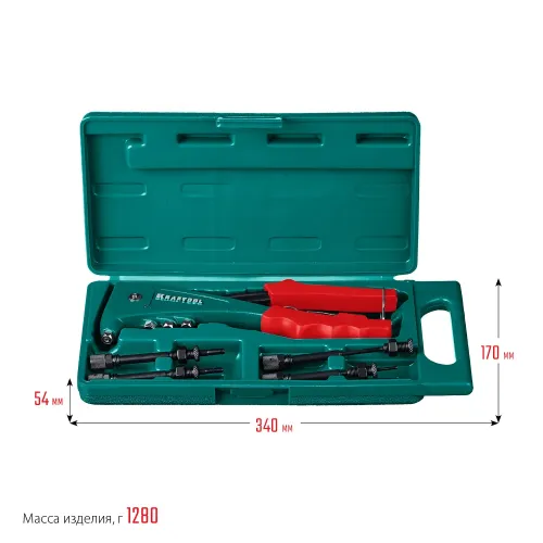 KRAFTOOL Combo2-M6, 2 вида заклёпок, комбинированный литой заклепочник в кейсе (31180)