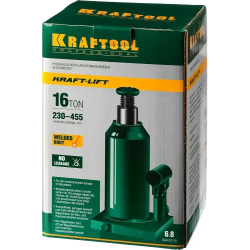 KRAFTOOL KRAFT-LIFT, 16 т, 230 - 460 мм, бутылочный гидравлический домкрат (43462-16)