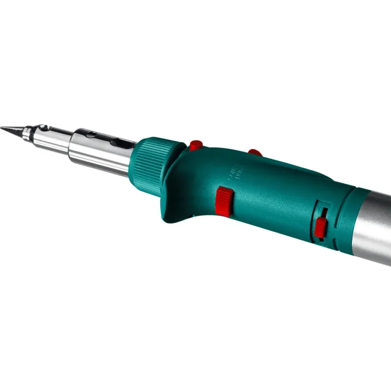 KRAFTOOL SolderGas, 120 K, 30 - 120 Вт, 1300°С, горелка, фен, пьезоподжиг, набор 10 в 1, газовый паяльник (55503-H10)