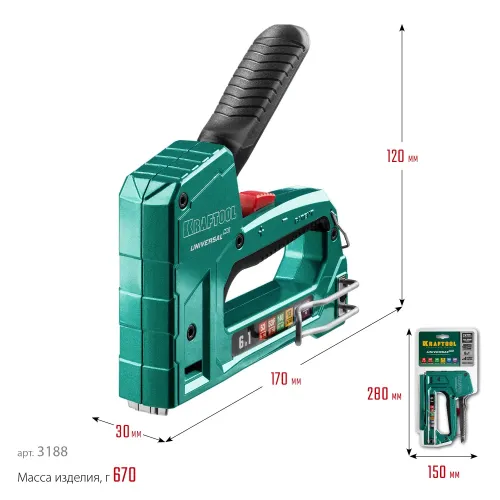 KRAFTOOL Universal-HD, 6-в-1: 53 (A/10/JT21) 23GA (6 - 14 мм)/140 (G/11/57) 20GA (8 - 14 мм)/13/53F/300/500, универсальный алюминиевый степлер (3188)