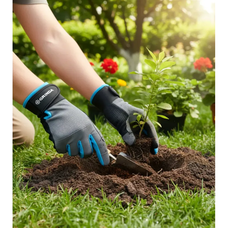 GRINDA FLORA, M (8), садовые перчатки из искусственной кожи с усиленным наладонником и кончиками пальцев, противоскользящие, PRO Line (1138-M)