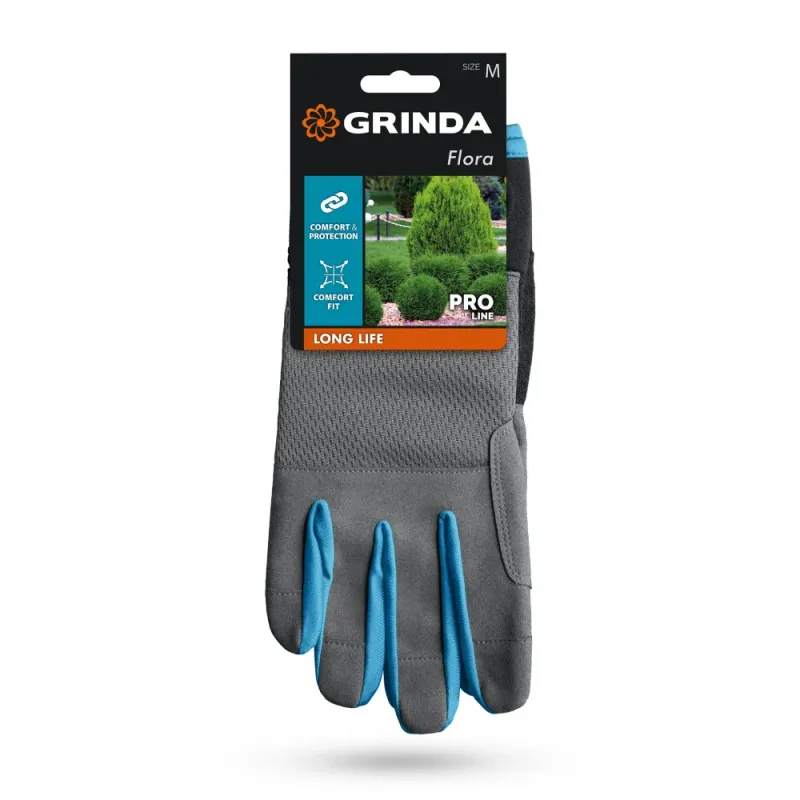 GRINDA FLORA, M (8), садовые перчатки из искусственной кожи с усиленным наладонником и кончиками пальцев, противоскользящие, PRO Line (1138-M)