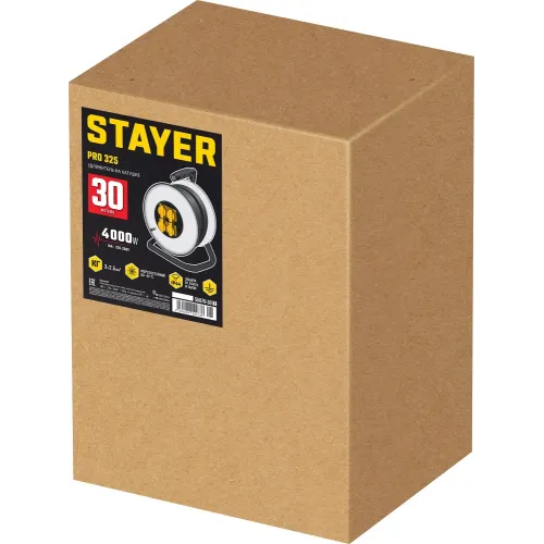 STAYER PRO-325, КГ, 3 х 2.5 мм2, 30 м, 4000 Вт, IP44, силовой удлинитель на стальной катушке (55076-30)