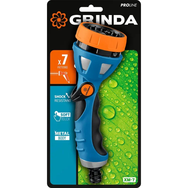 GRINDA XM-7, 7 режимов, металлический с TPR, поливочный пистолет, PROLine (429150)
