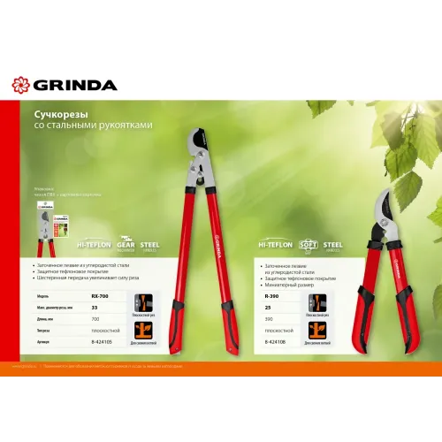 GRINDA R-390, 390 мм, закаленные лезвия, стальные рукоятки, малый плоскостной сучкорез (8-424108)