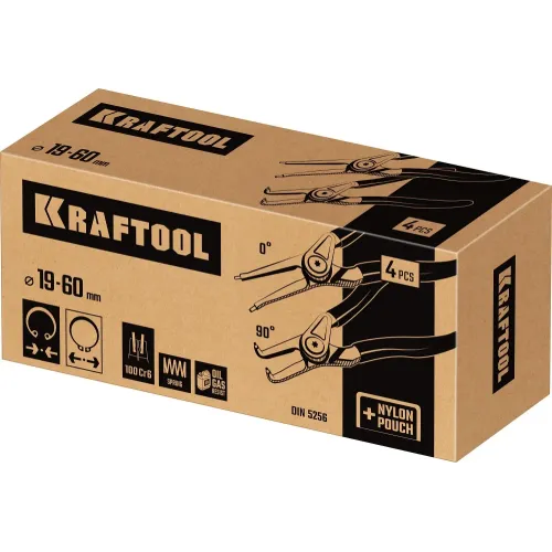 KRAFTOOL 4 шт, 180 мм, съемник стопорных колец (22812-H4)