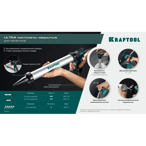 KRAFTOOL 5 шт., запасные сопла для закрытых пистолетов для герметика (06677-S)
