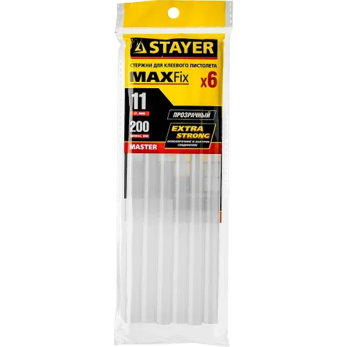 STAYER Universal, 11 х 200 мм, 6 шт, прозрачные, универсальные клеевые стержни, Professional (2-06821-T-S06)