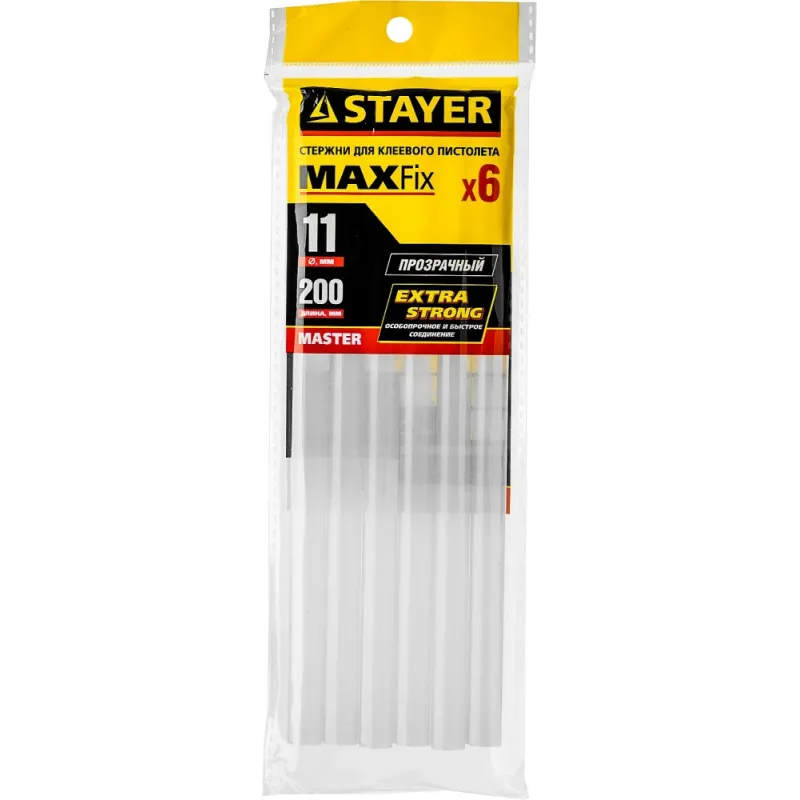 STAYER Universal, 11 х 200 мм, 6 шт, прозрачные, универсальные клеевые стержни, Professional (2-06821-T-S06)