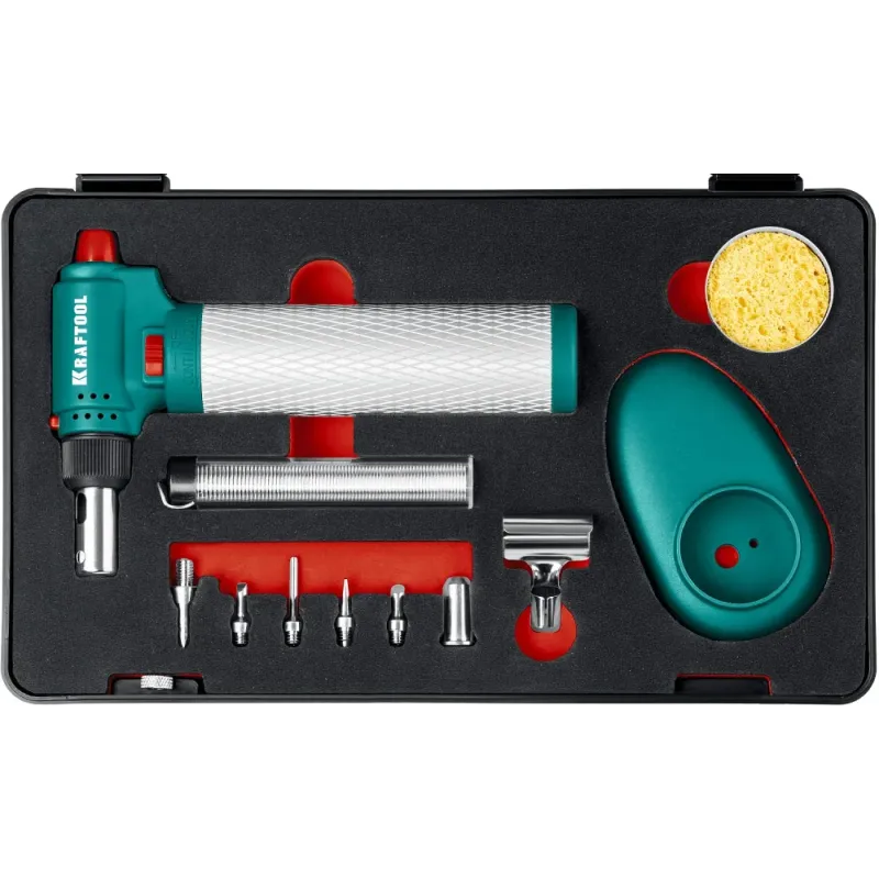 KRAFTOOL Multi torch, 30 - 150 Вт, 1300°С, набор 8 в 1: горелка, фен, пьезоподжиг, газовый паяльник (55506-H8)