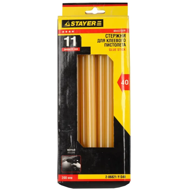 STAYER Yellow, жёлтые, 11 х 200 мм, 40 шт, клеевые стержни, Professional (2-06821-Y-S40)