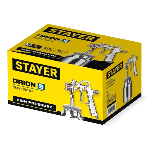 STAYER ORION S, 1.5 мм, пневматический краскопульт с нижним бачком (06472-1.5)