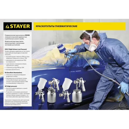STAYER ORION S, 1.5 мм, пневматический краскопульт с нижним бачком (06472-1.5)