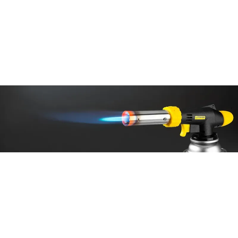 STAYER ProTerm PG 500, 1300°C, увеличенный выход пламени, газовая горелка с пьезоподжигом на баллон с цанговым соединением, Professional (55580)