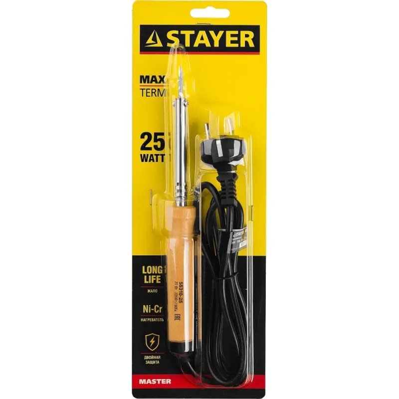 STAYER MAXTerm, 25 Вт, конус, электропаяльник с деревянной рукояткой (55310-25)