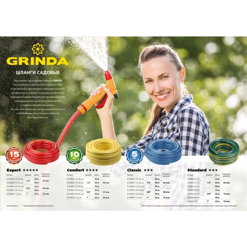 GRINDA Classic, 1/2″, 50 м, 25 атм, трёхслойный, армированный, сетчатое армирование полиамидной нитью, поливочный шланг (8-429001-1/2-50)