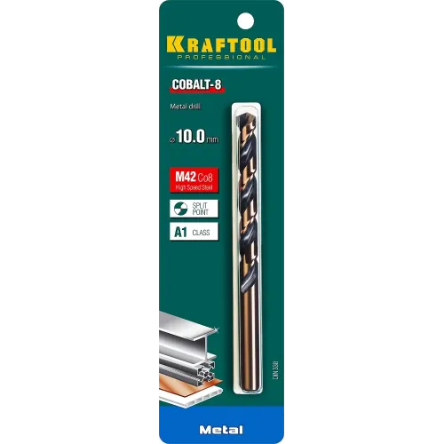 KRAFTOOL COBALT-8, 10.0 х 133 мм, сталь М42, HSS-Co(8%), сверло по металлу (29656-10)