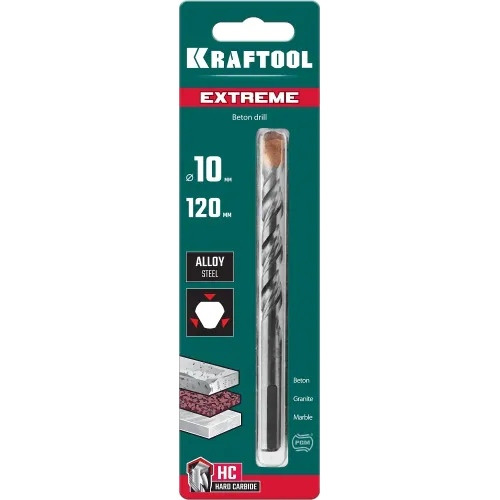 KRAFTOOL Extreme, 10 х 120 мм, трехгранный хвостовик, сверло по бетону (29166-120-10)