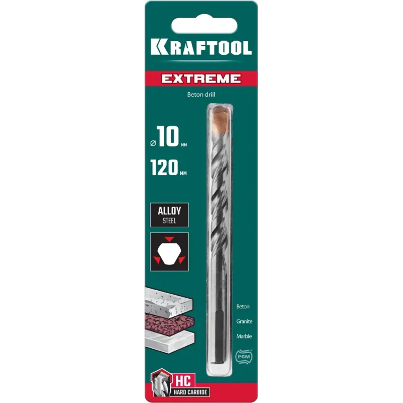 KRAFTOOL Extreme, 10 х 120 мм, трехгранный хвостовик, сверло по бетону (29166-120-10)