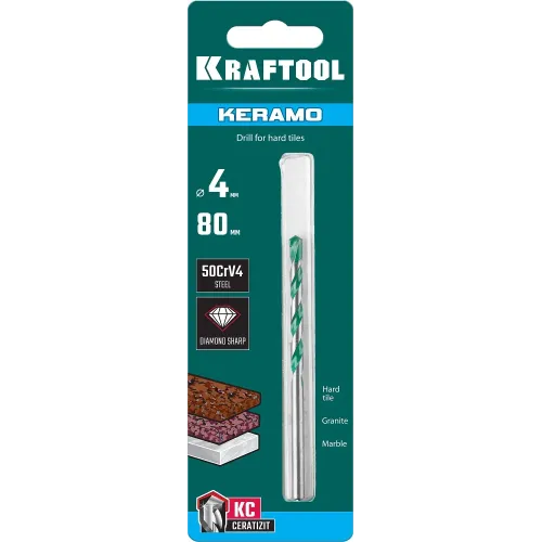 KRAFTOOL Keramo, 4 х 80 мм, тв.сплав КС, сверло по керамограниту (29175-080-4)