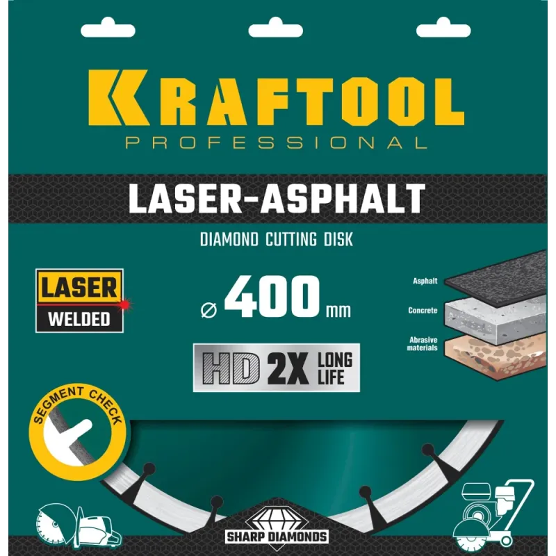 KRAFTOOL LASER-ASPHALT 400 мм (25.4/20 мм, 10х3.4 мм), алмазный диск (36687-400)