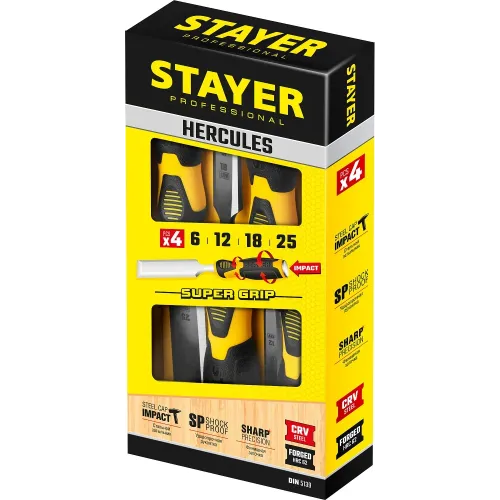 STAYER Hercules, 4 предм, набор стамесок-долот, Professional (18205-H4)