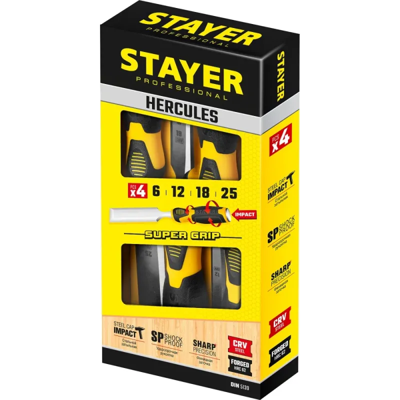 STAYER Hercules, 4 предм, набор стамесок-долот, Professional (18205-H4)