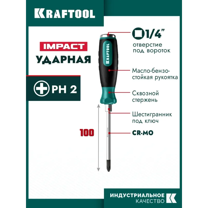 KRAFTOOL Impact PH2, ударная отвертка (250034-2)