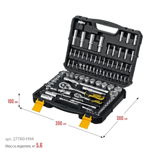 STAYER AUTO 94, 94 предм., (1/2″+1/4″), универсальный набор инструмента, Professional (27760-H94)