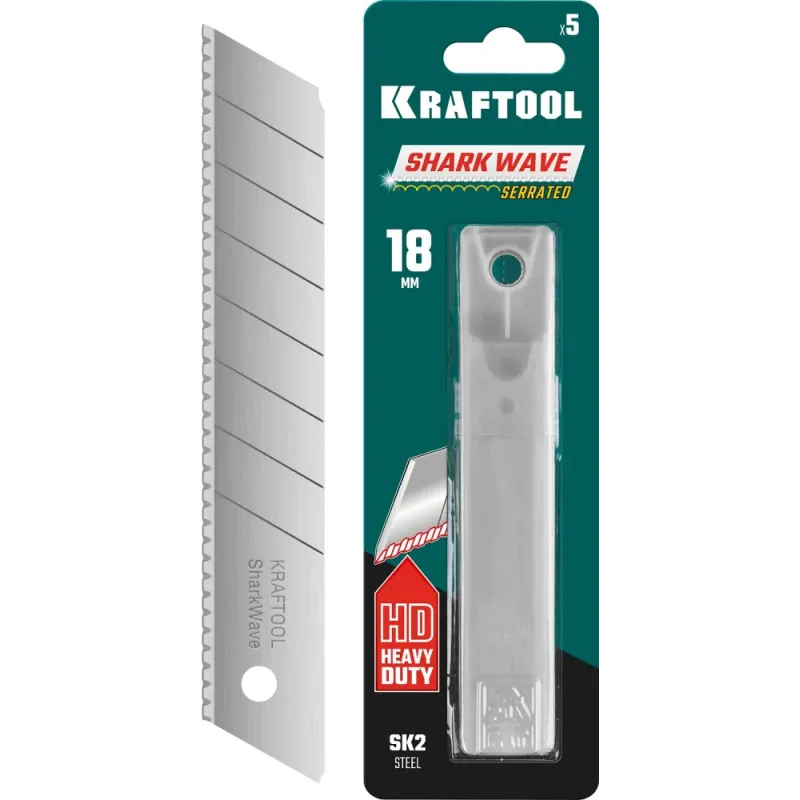 KRAFTOOL 18 мм, 5 шт, серрейторные сегментированные лезвия для сложных материалов (09604-18-S5)
