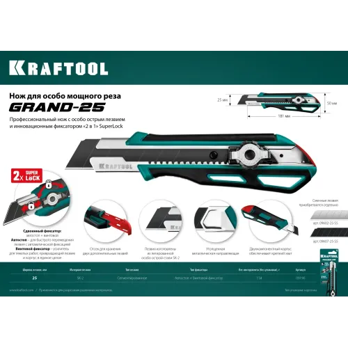 KRAFTOOL Grand-25, 25 мм, нож с сегментированным лезвием (09190)