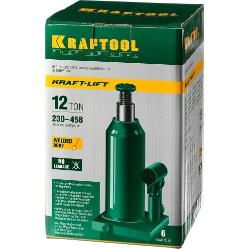 KRAFTOOL KRAFT-LIFT, 12 т, 230 - 460 мм, бутылочный гидравлический домкрат (43462-12)