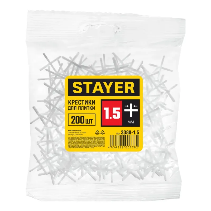 STAYER 1,5 мм, 200 шт, крестики для плитки (3380-1,5)