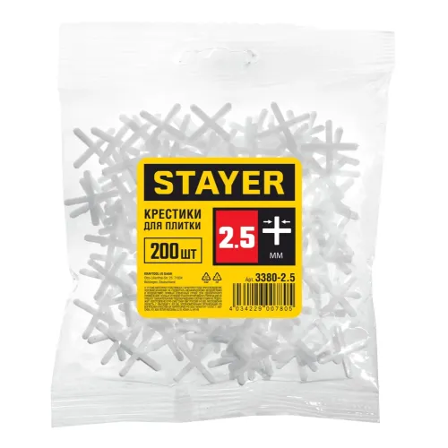 STAYER 2.5 мм, 200 шт, крестики для плитки (3380-2,5)