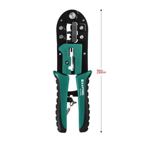 KRAFTOOL RJ-Pro, (RJ45, RJ11,RJ12), храповый механизм, универсальный кримпер (22698)