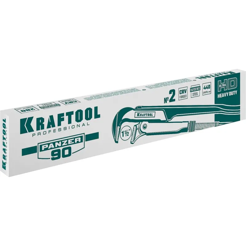 KRAFTOOL PANZER-90, №2, 1.5″, 440 мм, трубный ключ с прямыми губками (2734-15)