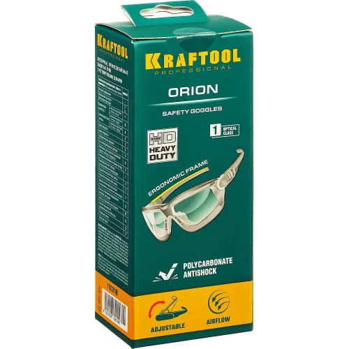 KRAFTOOL ORION прозрачные защитные очки, открытые, антибликовое покрытие, регулируемые дужки, оптический класс 1 (110305)