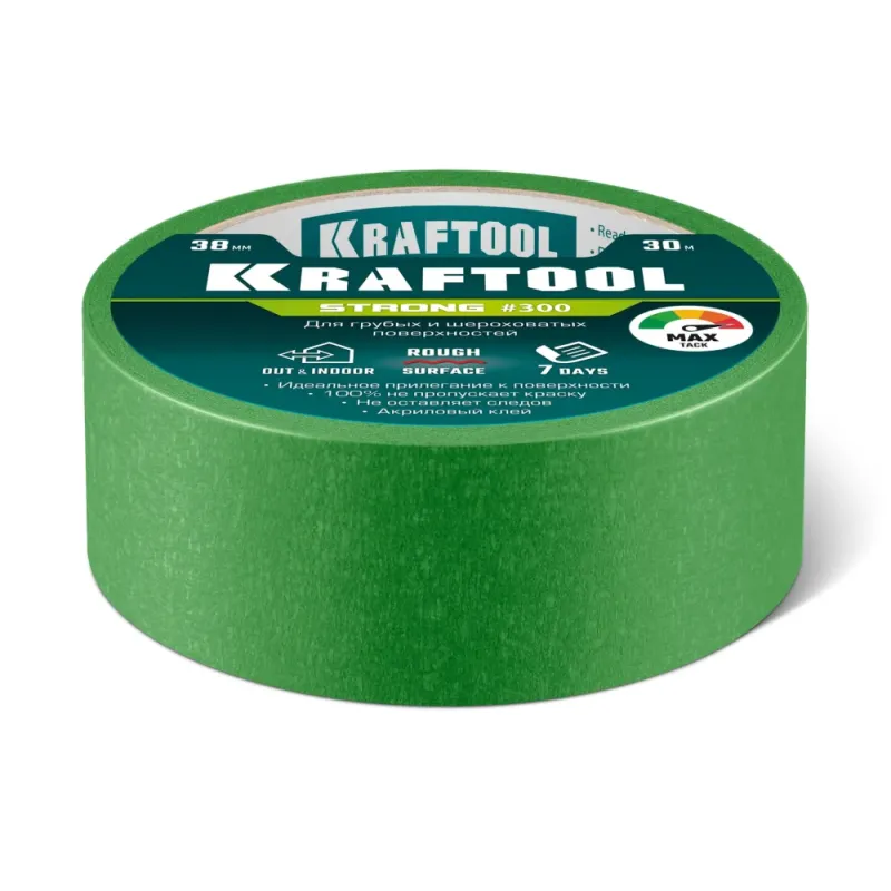 KRAFTOOL #300 Strong 38 мм х 30 м, для грубых и шероховатых поверхностей, малярная лента (12103-38)