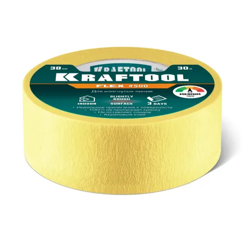 KRAFTOOL #500 Flex 38 мм х 30 м, для изогнутых линий, малярная лента (12105-38)
