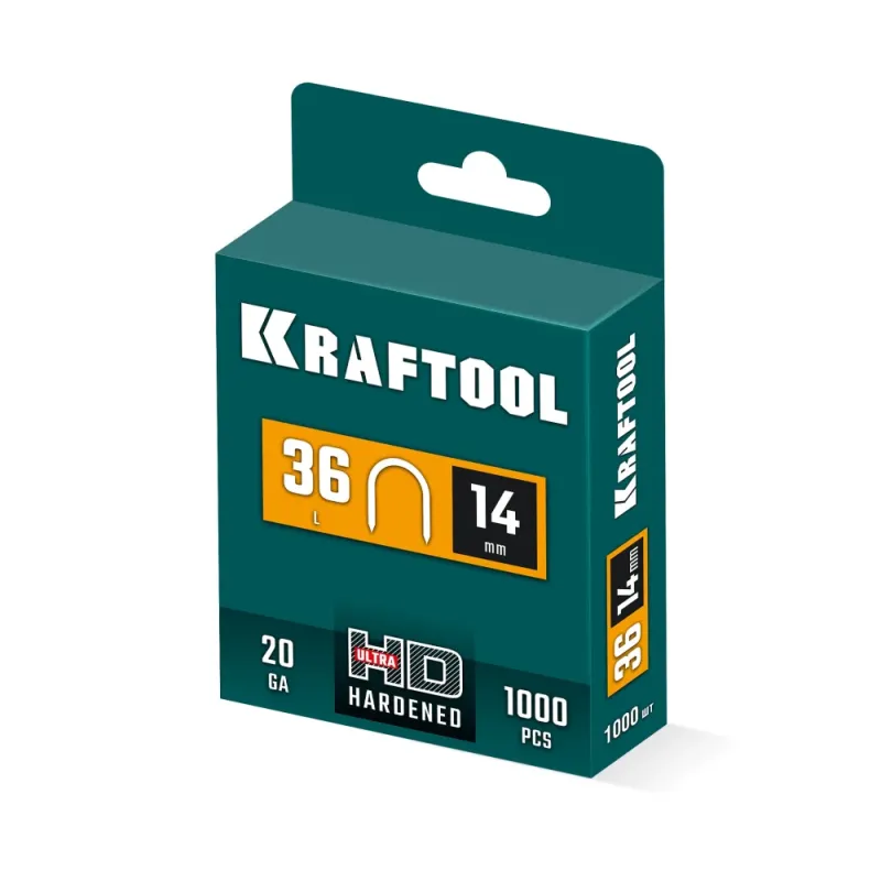 KRAFTOOL скобы тип 36 (L), 14 мм, калибр 20GA. 1000 шт (31636-14)