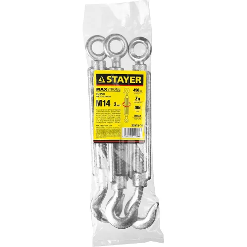 STAYER DIN 1480, М14, 3 шт, талреп крюк-кольцо (30515-14)